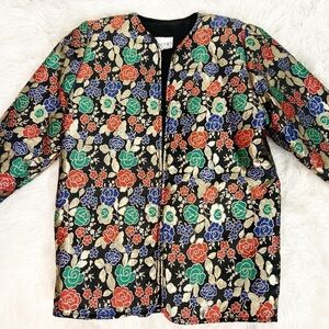 L ROTHSCHILD BLACK GOLD GREEN EMBROIDERED FLORAL VINTAGE BROCADE JACKET MEDIUM